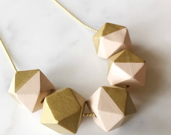Geometric Bead Necklace - pale peach and gold