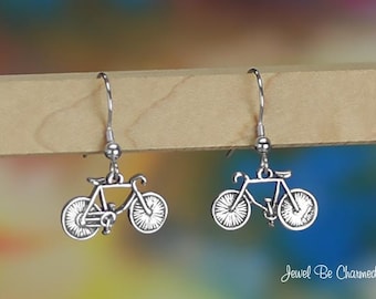 Sterling Silver Bicycle Earrings Fishhook Earwires Solid .925 Bikes