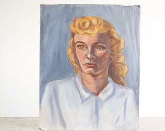 Vintage Portrait of a Woman / Original Painting / Outsider Art / 1950's Portrait
