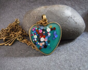 Resin heart pendant, lovely blue colour