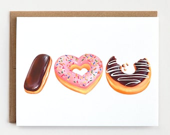 Donut Love Card - I Love You Card, Valentines Day Card, Foodie Gift, Doughnut Card, Greeting Card, Donut Love