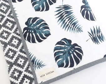 Love from Bali Palm Quilt-Modern Baby Quilt for Sale-Exclusive Palm Print-Toddler Quilt-Handmade Crib Quilt-Gender Neutral Baby Quilt