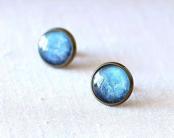 Blue Galaxy Earrings. Space Earrings. Glass Dome Earrings. Galaxy Stud Earrings. Space Post Earrings. Galaxy Jewelry. Celestial Earrings