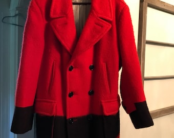 Vintage Hudson's Bay Trapper Point Red/Black Blanket Belted Coat