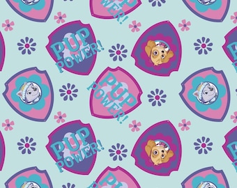 Paw Patrol Fabric Pup Power Shield Toss Light Blue From David Textiles 100% Cotton