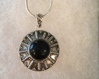Black Onyx Gemstone Pendant Necklace in 925 Sterling Silver Design