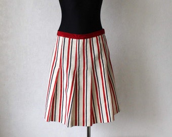 MOSCHINO Linen Striped Skirt Pleated Mini Skirt Ivory White Red Blue Size Medium