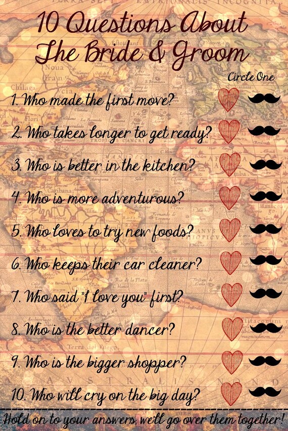 10 Questions Bridal Shower Game