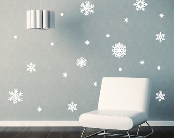 Snowflake Wall Decal Set, Snowflakes Window Stickers, Christmas Wall Decals, Snow Flake Decals, Holiday Wall Decals, Snowflake Decals