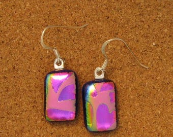 Dichroic Heart Earrings - Fused Glass Earrings - Valentine Earrings - Dichroic Jewelry - Fused Glass Jewelry - Dichroic Heart Jewelry