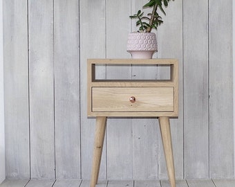 Solid Oak Bedside Table with drawer, Nightstand table, Bedroom furniture, natural wood furniture, Scandinavian Style NO-03-EH