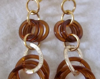 Upcycled Vintage Bakelite Amber Graduating Hoops GP* Leverback Pierced Earrings
