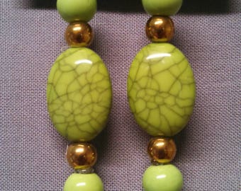 Green and Gold Pierced Earrings