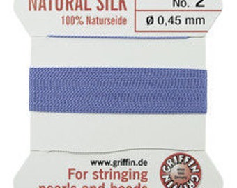 Blue Griffin No. 2 Natural Silk, Silk For Stringing Pearls And Beads, Silk Beading Cord with Attached Needle, Size 2