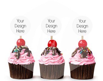Cupcake Topper Mockup. Party Circles Mockup, Isolated Cupcake mockup