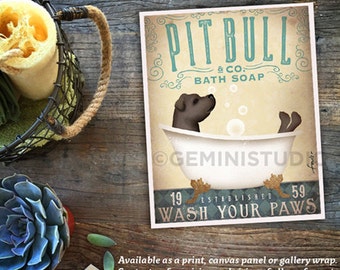 Pitbull pit bull dog bath soap Company vintage style artwork by Stephen Fowler Giclee Signed Print