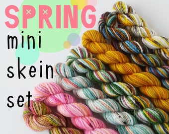Spring Mini Skein Set -- Seven skeins, 25 yds each, 175yds Total, SW Merino/Nylon Sock Yarn