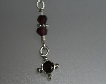 Sterling silver and garnet drop leverback earrings