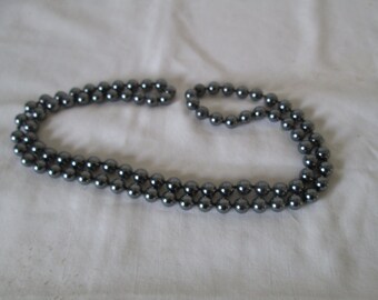 Vintage Hand knotted Hematite 22" single strand necklace vintage jewelry collectible beaded display clubbing evening wedding