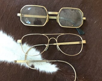 2 Pair of Broken Vintage Gold Eyeglasses, Reading Glasses, please read description for more details