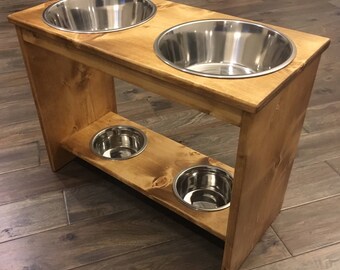 Customizable Double Decker Raised Dog Feeder - Elevated Two-Level Feeding Station