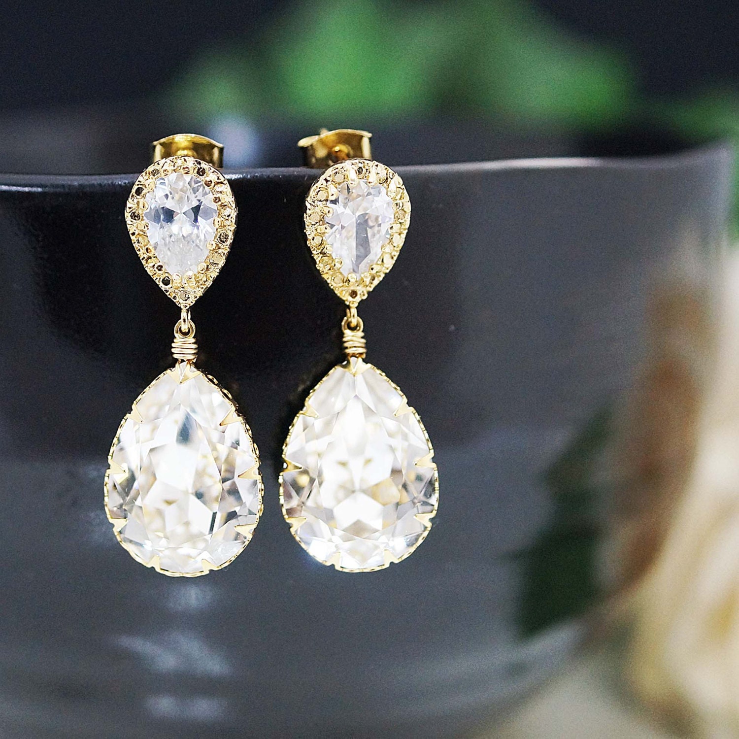 Bridal Earrings Bridesmaid Earrings Gold plated Cubic zirconia