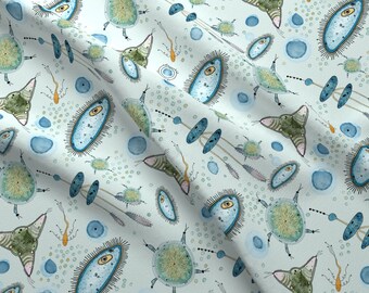 Bacteria Fabric - Microbe By Jennifer Geldard - Bacteria Biology Microorganism Watercolor Science Cotton Fabric By The Yard With Spoonflower