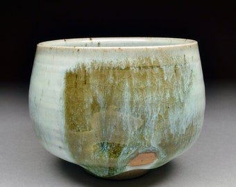 Unique Handmade Stoneware Chawan Shaped Yunomi glazed with Nuka and Iron Slip