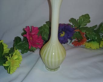 Vintage yellow glass vase with scallop top