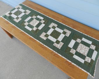 Olive green table runner, green table runner, quilted table runner, fall table runner, green sofa table runner, dreser scarf Item #395