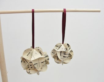 Vintage sheet music ornament mini icosahedron set of 2