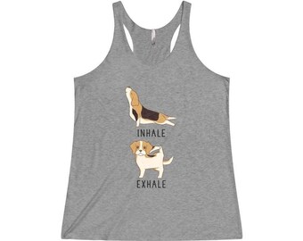 Inhale Exhale Beagle Yoga Tank Top, Tri Blend Dog Tank Tops for Women, Funny Quote Workout Tanks, Dog lovers Racerback Tank Top
