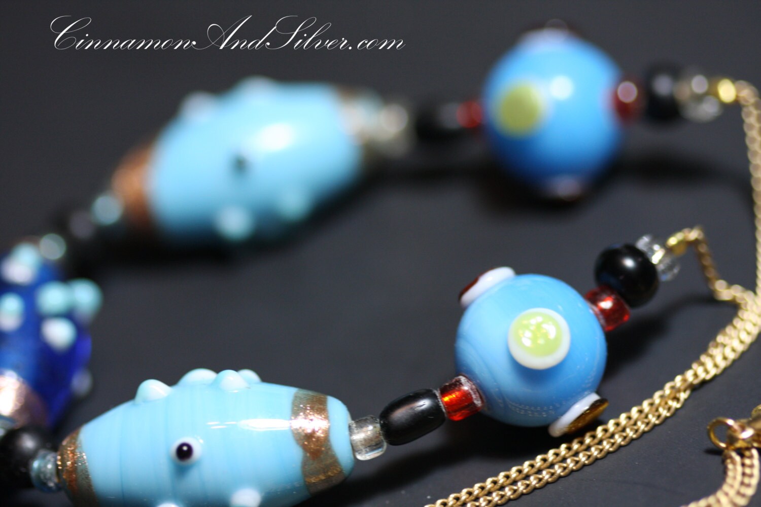 Funky Bumpy Turquoise Blue Lampwork Glass Beads Necklace Blue