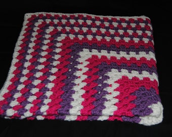 Pink, Purple, and White Baby Afghan, Crochet Baby Blanket, Crochet Baby Afghan