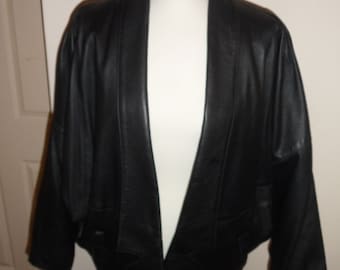 Totally 1980s Black leather batwing Jacket