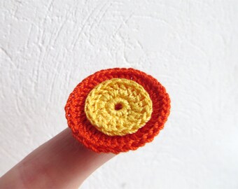 Crochet Circle Appliques, Two Layer Crochet Circle, 3D applique, Party Motifs, Bright Sunny YELLOW & Halloween Juicy ORANGE, Set of 3