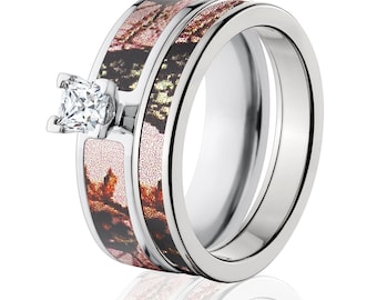 Cobalt Camo Bridal Set with Mossy Oak Pink Breakup, Offical Camo Outdoor Rings : COB-6F14G5PCTW and 4HR_PinkBU
