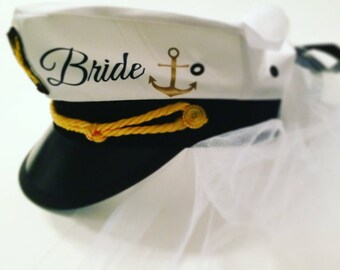 Veil captain hat, Nautical bachelorette hats, bachelorette cruise, bride hat, sailor hat, cruise bachelorette, cruise wedding
