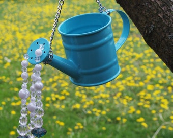 Mini Blue Watering Can Wind Chime Garden Decor