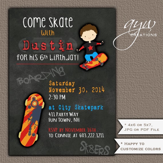 Skateboard Invitations Birthday Party 5