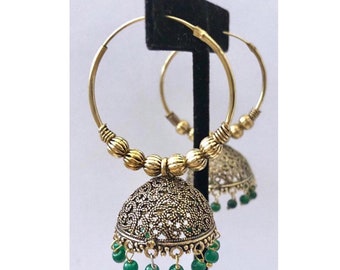 Bollywood Jhumka Earrings, Indian Jewelry, Indian Earrings, Bollywood Jhumka, Ethnic Jewelry , Chandbali Earrings, Green Hoop Wali Bali US