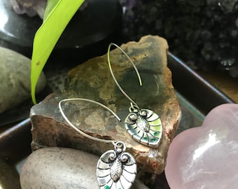 Emerald and Sterling Silver- Pine Cone Leaf Earrings