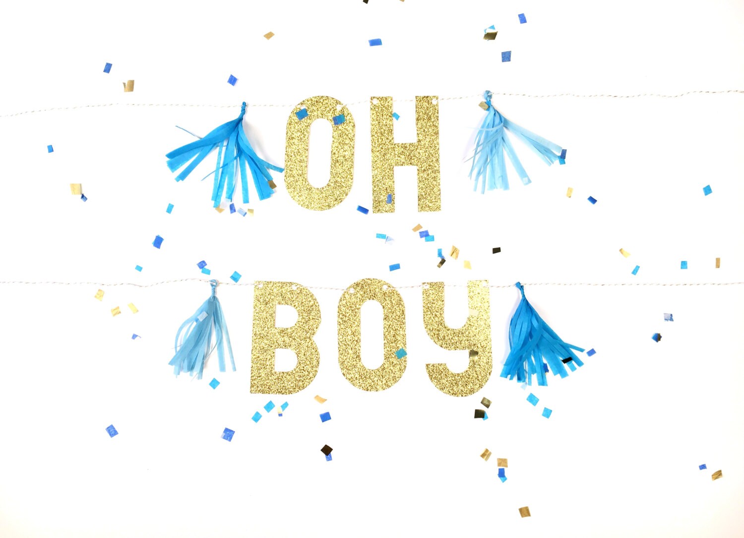 Oh Boy Glitter Garland with Tassels Kit Boy Baby Shower