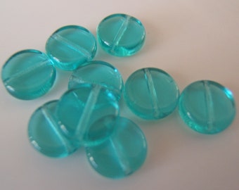 10 - Transparent Icy Teal Czech Glass Coin Beads