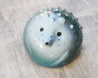 Ceramic Figurine Funny Hedgehog Ceramic Hedgehog Ceramic Sculpture Home Decor Sculpture Animal Sculpture Miniature Deep Blue Cute Hedgehog