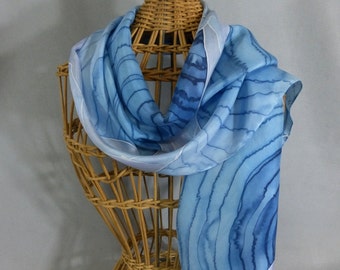 Silk Scarf "Pale Blue Ice Cave", Hand Painted Silk Scarf, Blue Scarf