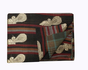 Vintage Kantha Quilt Reversible Handmade Cotton Throw quilt