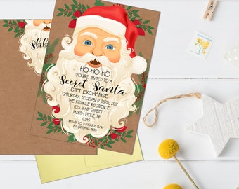 secret santa invitation, secret santa party invitation, christmas party invitation, gift exchange party, christmas party, holiday party
