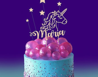 UNICORN Cake Topper with 5 stars Custom Name and stars. personalised all colours baby birthday magical horse unicorn party ideas