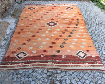 Turkish Kilim rug, Bohemian Rug, vintage rug, turkish Kilim, Turkish Rug, handwoven rugs, vintage kilim rug, Large Kilim Rug, Rugs 6x8